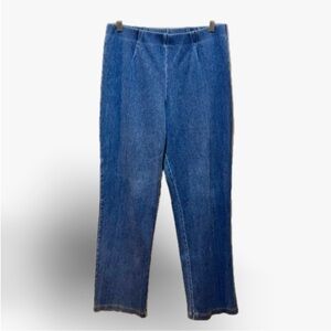 LL Bean cotton trouser jeans pull on elastic waist stretchy plain front back Y2K